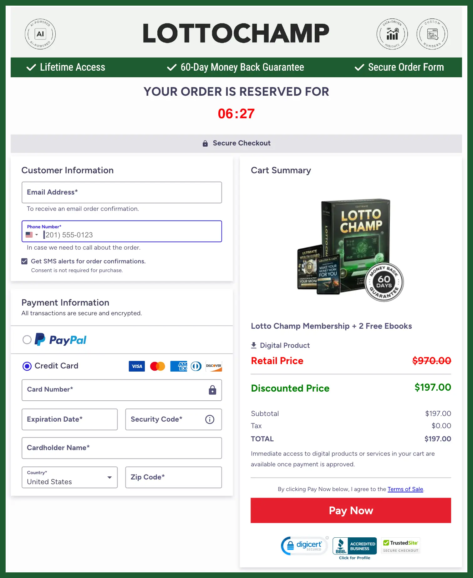 LottoChamp Official Website Secure Order Page